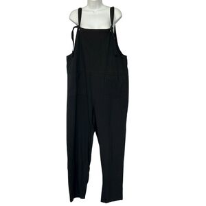 Anself Relaxed Wide Leg Jumpsuit Black 3XL Crepe Cotton Fabric Lightweight NEW